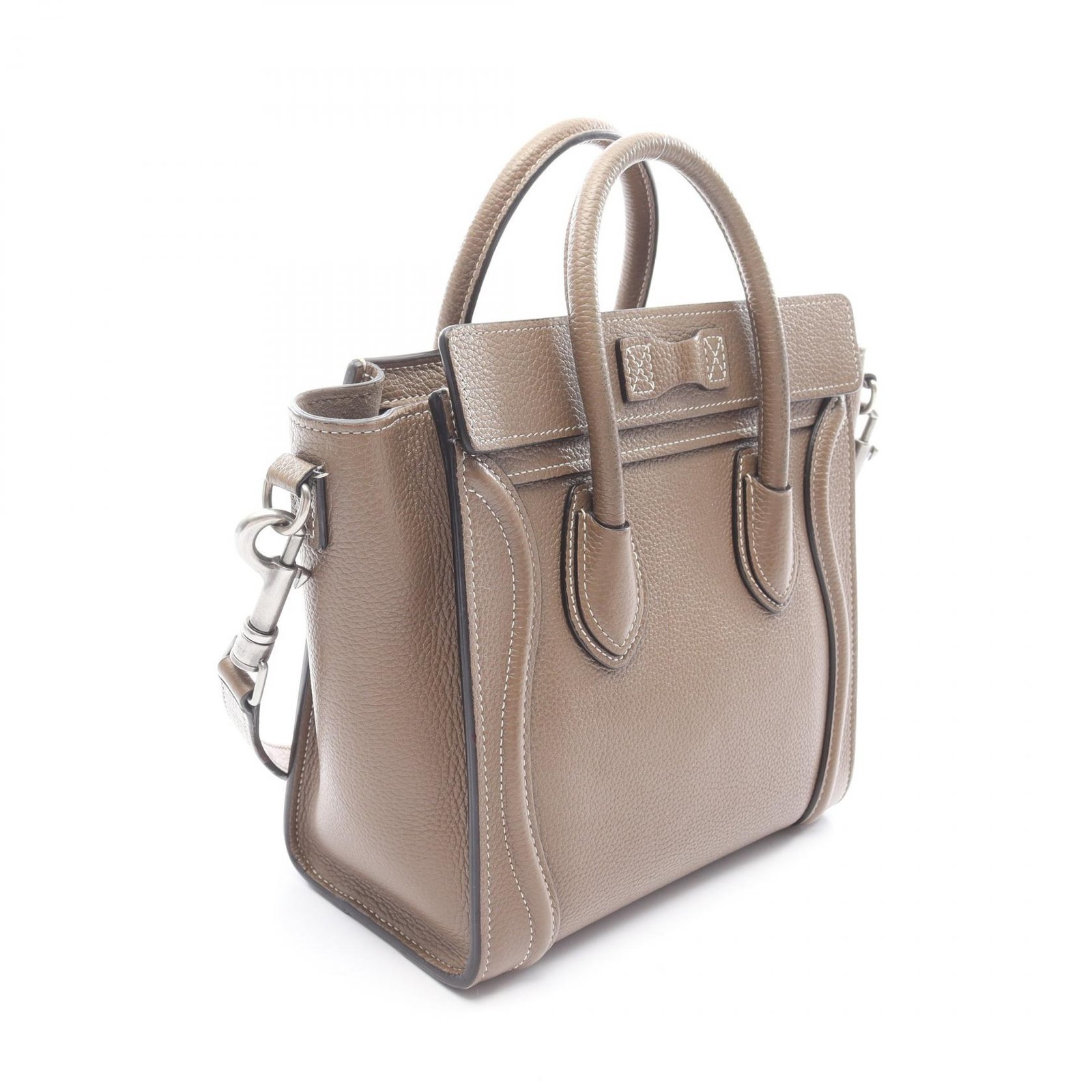 CELINE Luggage Nano Shopper Shoulder Handbag 189243 leather Gray Used Women