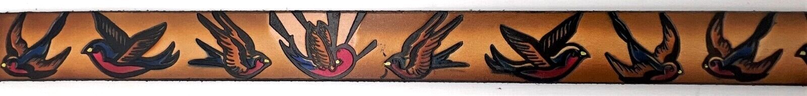 DOVES BIRDS EMBOSSED MOTORCYCLE COWHIDE LEATHER BELT SIZE 26-48 USA MADE