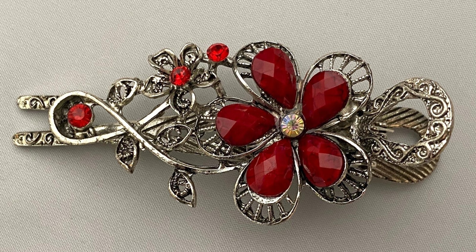 SILVERTONE METAL HAIR CLAMP CRYSTALS OPAQUE STONES SELECT COLOR FREE SHIPPING