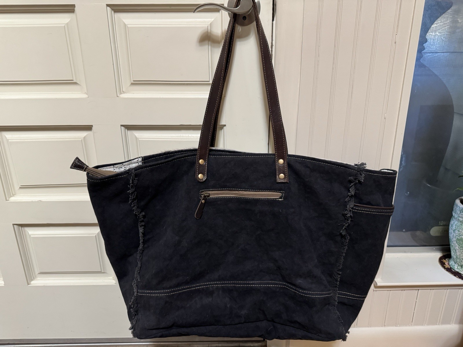 MYRNA Seagrass Weekender Tote – Leather, Hair-On Cowhide, New with Tags