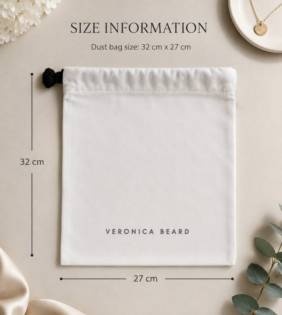 Veronica Beard White Dust Bag 12.6×10.6 in Drawstring Storage Pouch Authentic
