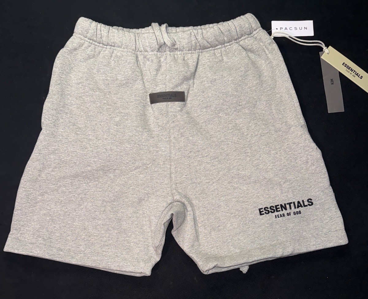 Essentials Fear of God Men’s “ SS22” Gray Solid Sweat Shorts Drawstring Logo