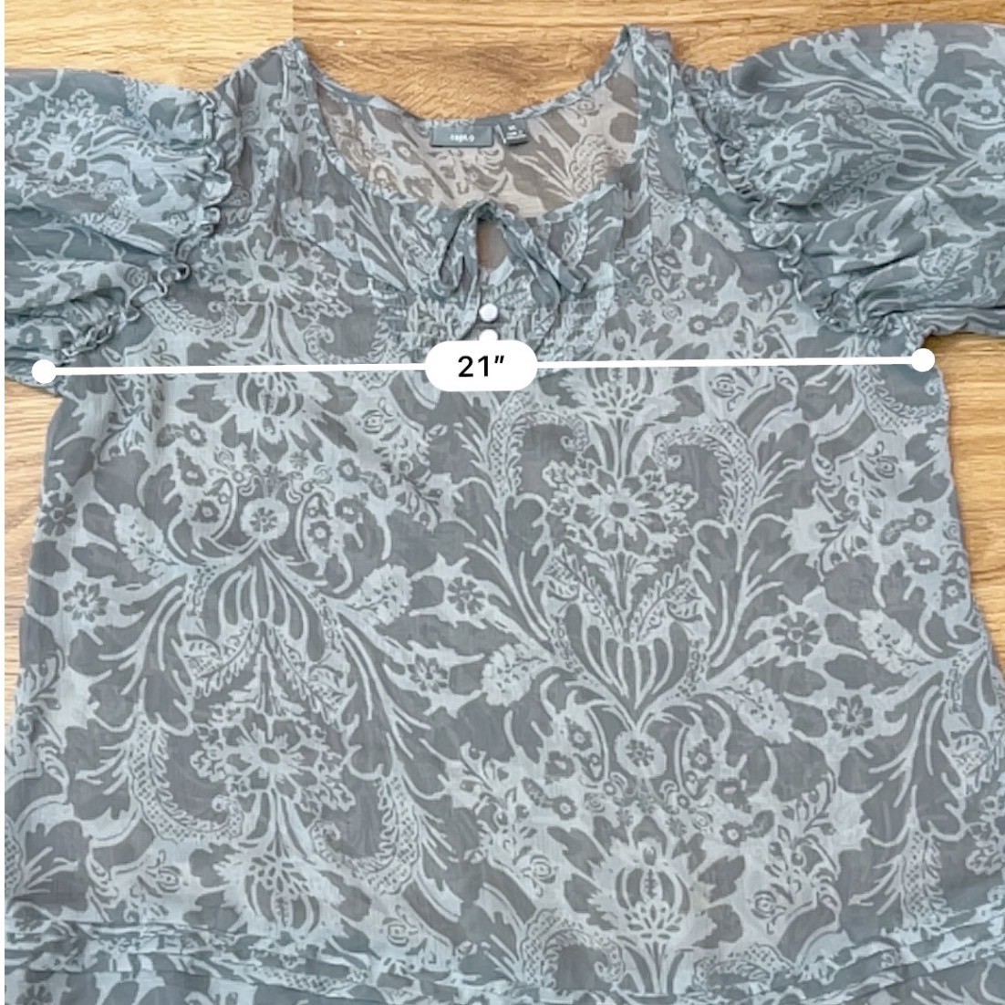 Womens Boho Sheer Puff Sleeve Blouse Grey Blue Paisley Romantic Apt 9 XL