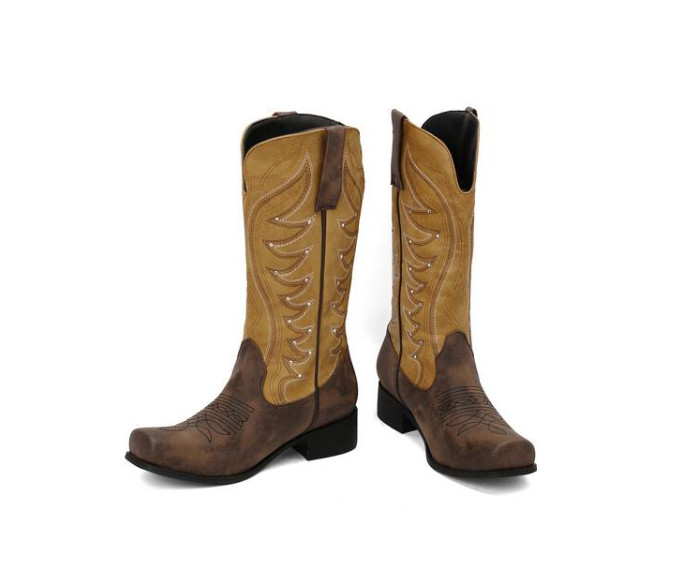 Cowboy Women Square Toe Block Heel Mid Calf Riding Boot Embroidery Shoes Western