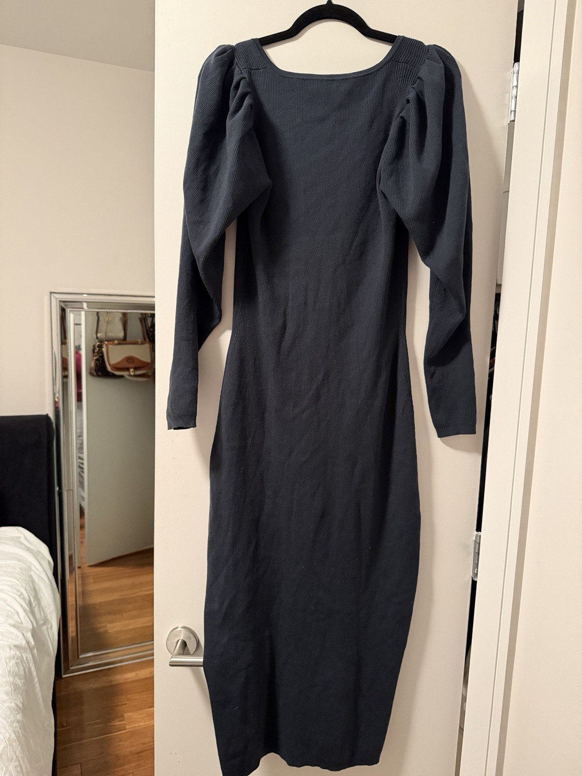 Ulla Johnson Morgan Dress Navy 100% Wool Size Large Long Sleeve Midi