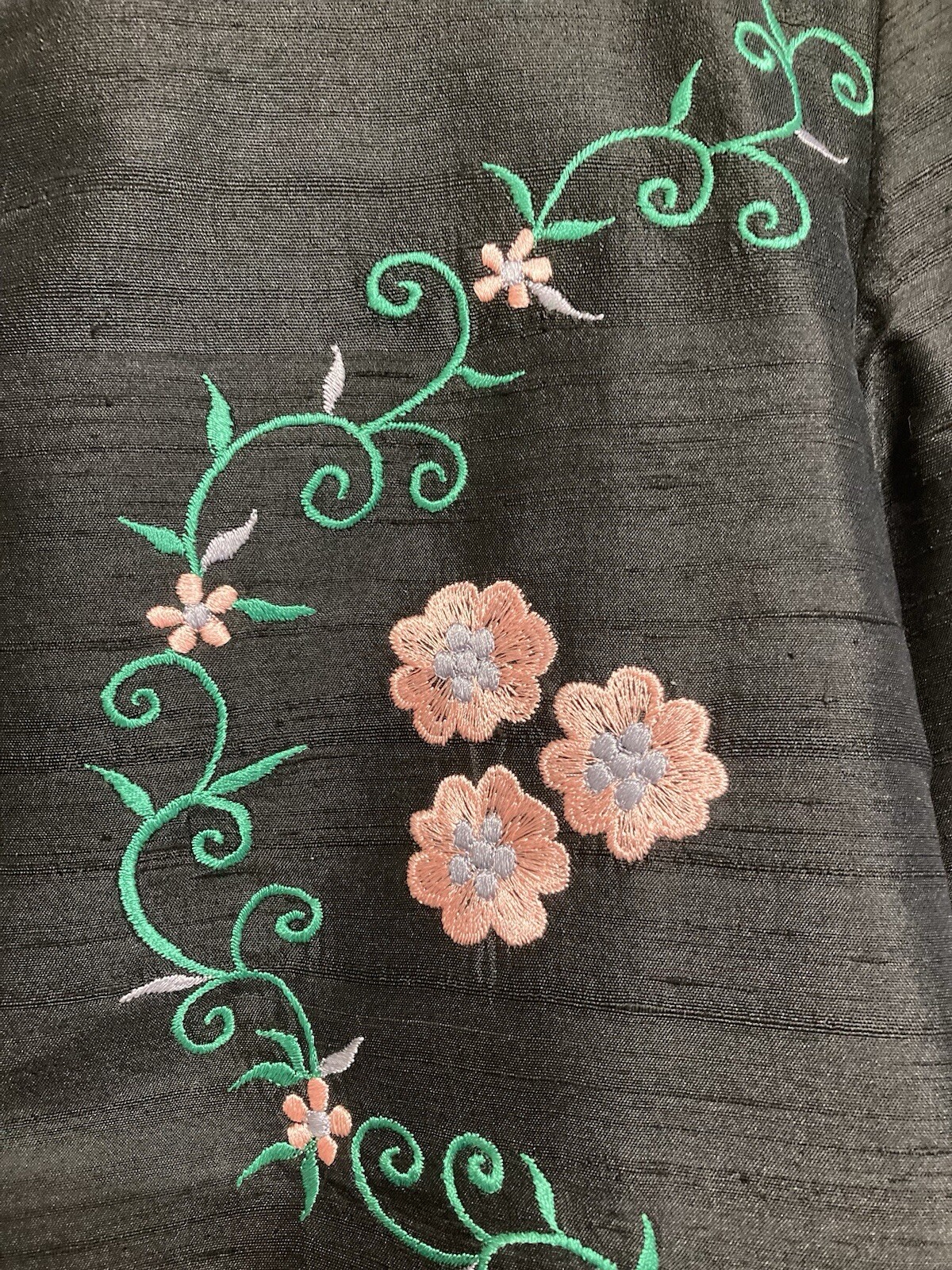 Vintage Black Floral Embroidered Ladies Hanbok Po Style Jacket Smoking Asian EUC