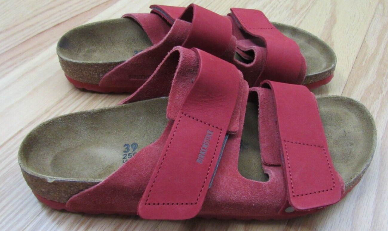 Birkenstock $160 Uji Nubuck-Suede Leather Slides in Sienna Red 39 N
