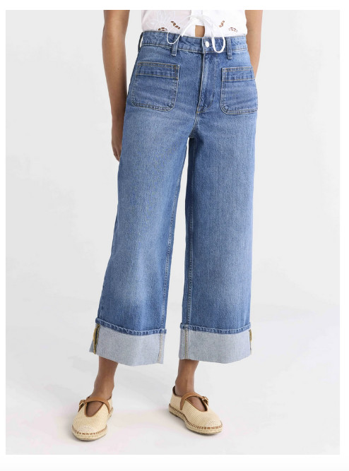 Free Assembly Womens Cotton High Rise Cuffed Jeans Light Indigo Wash SIZE 16