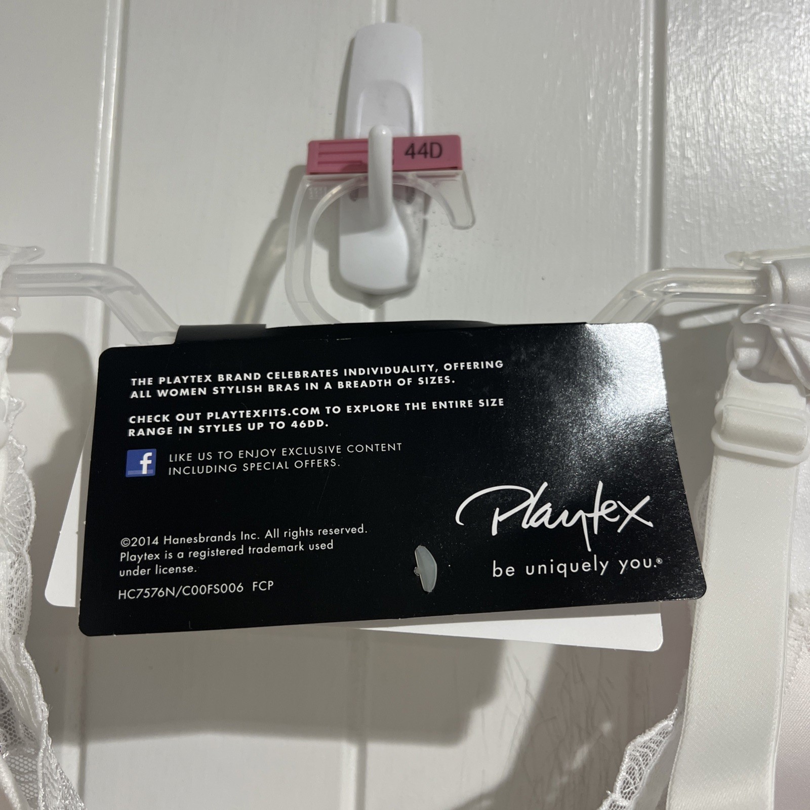 Playtex Gorgeous Lace Embroidered Underwire Support Bra White Style 7576 Sz 44D