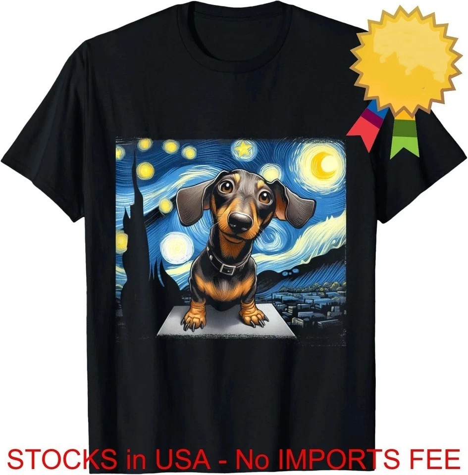 Dachshund Starry Night Art Sausage Dog Graphic Unisex T-Shirt