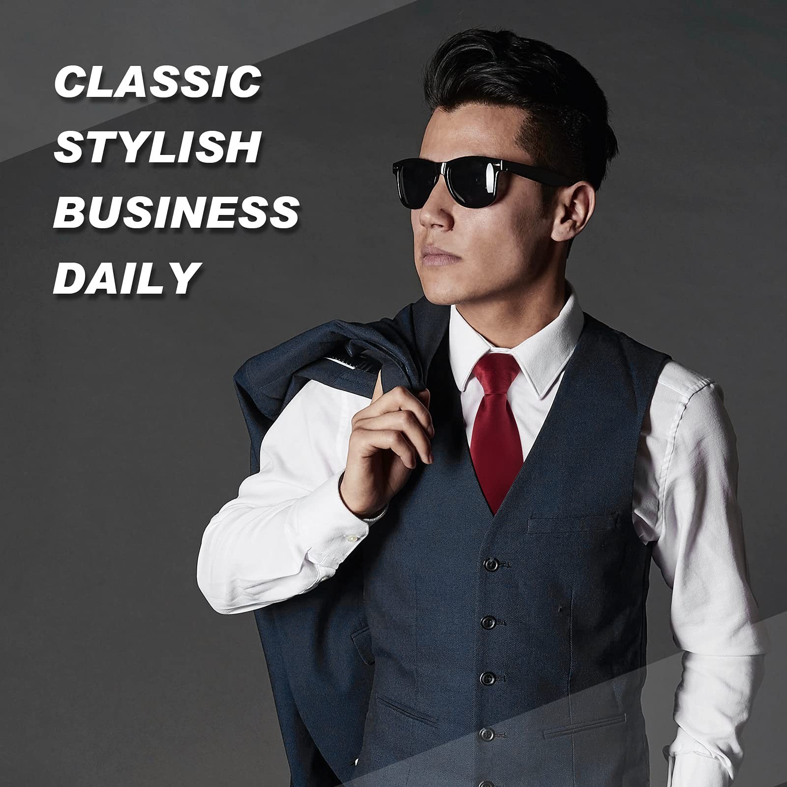 2 Pieces Men’s Clip on Ties 20 Inches Solid Color Clip on Ties Pre Burgundy