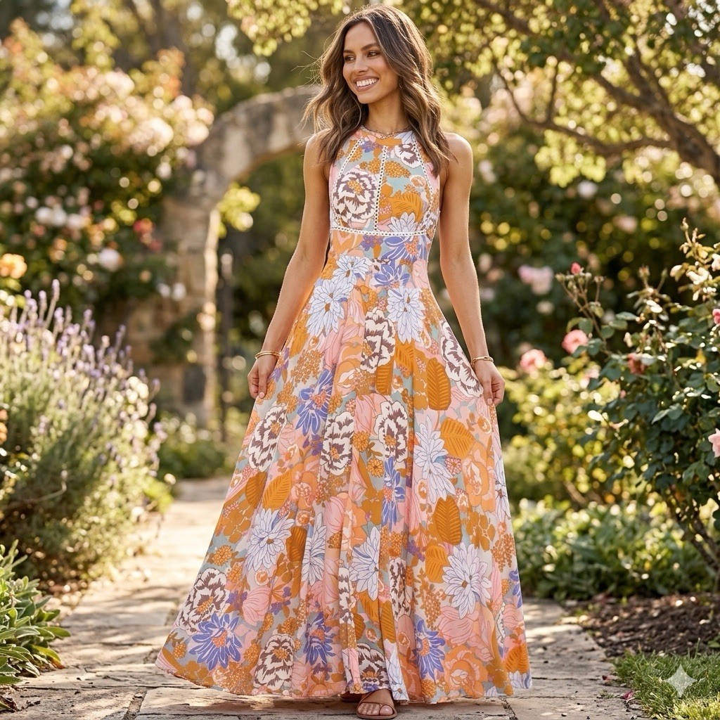 Petal and Pup sz M Newell Pink Floral Boho Halter Womens Maxi Dress Romantic