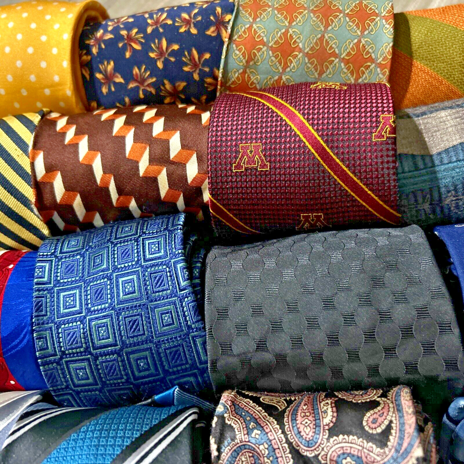 Lot 75 Pc Mens Neckties Multicolor Mix Pattern Variety Quilt Cutter Craft Ties