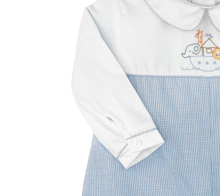 NWT Petit Ami Blue Noah’s Ark Longall Romper Baby Boys 3M 3 Months Gingham