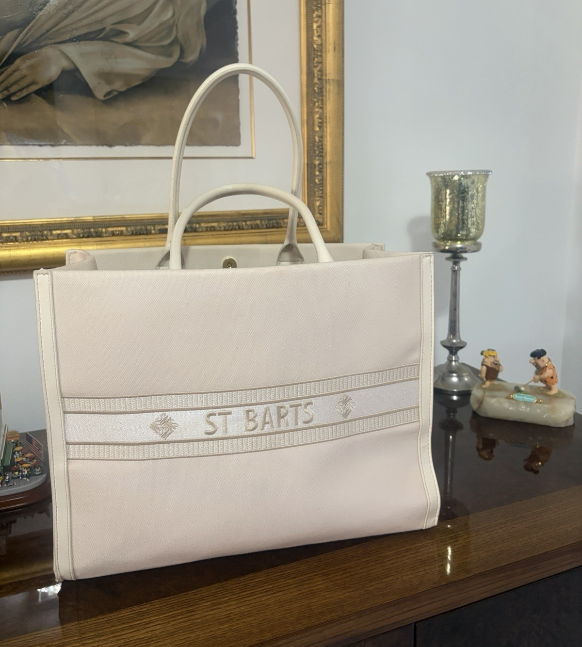 Steve Madden Beige Logo Tote Bag w/ Pouch Detachable Strap Zip Magnetic Pockets