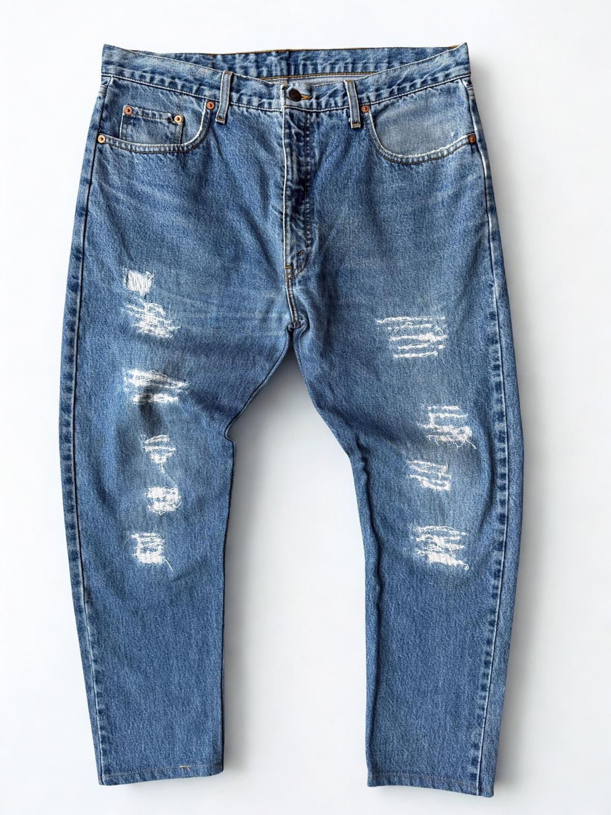 90s Vintage Levi’s 615 Distressed Orange Tab Blue Denim Jeans – W38″ x L27″