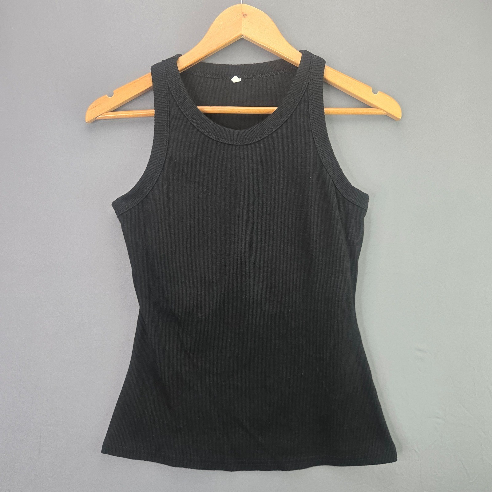 Unbranded Tank Top Ribbed Racerback Built-in Bra Size M Black Basic Minimalist
