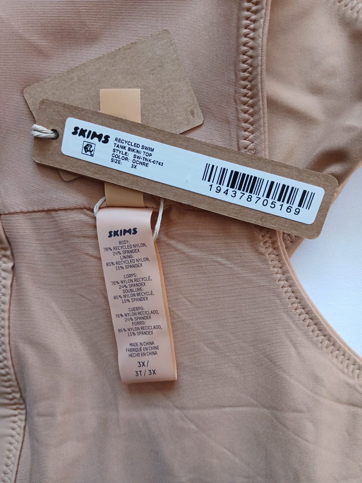 Skims Recycled Swim Tank Bikini Top Color OCHRE Style SW-TNK-0743 Size 3X G56