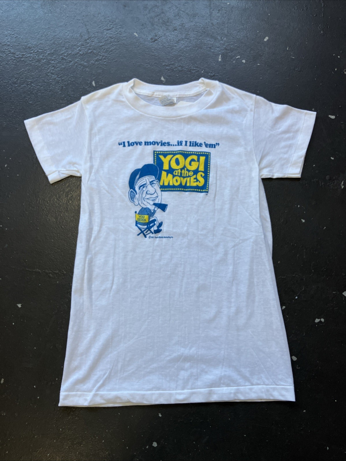 Vintage 80s Yogi Berra At The Movies TV Promo Single Stitch Shirt White S USA