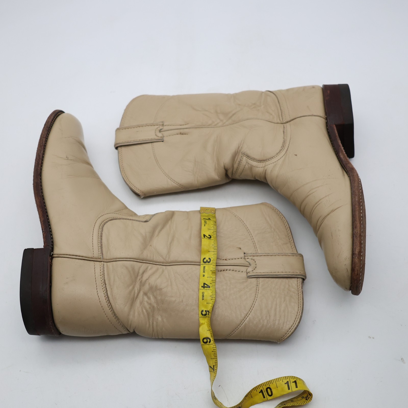 Justin Beige Leather Women’s 6.5 B Roper Western Cowboy Pull On Boots USA L3066
