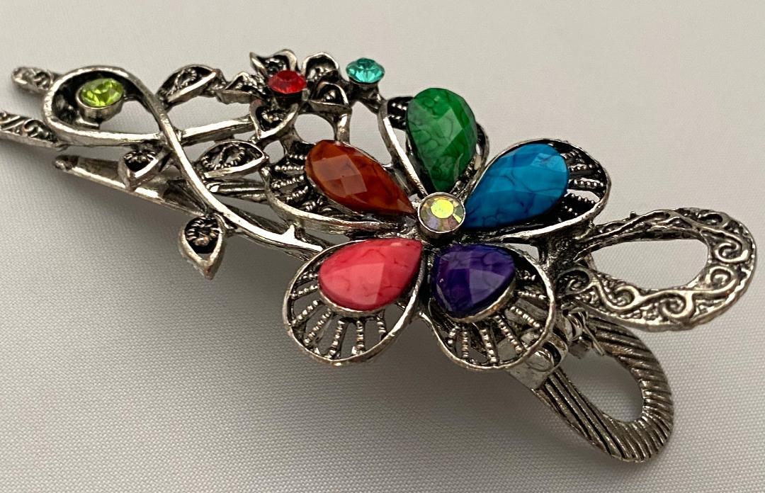 SILVERTONE METAL HAIR CLAMP CRYSTALS OPAQUE STONES SELECT COLOR FREE SHIPPING