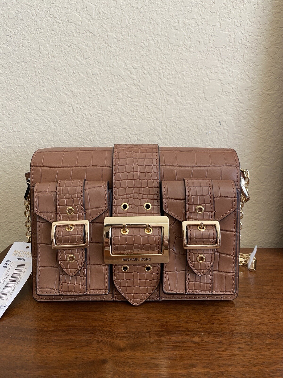 MICHAEL Michael Kors Hayden Pocket Messenger Embossed Leather Handbag Chestnut