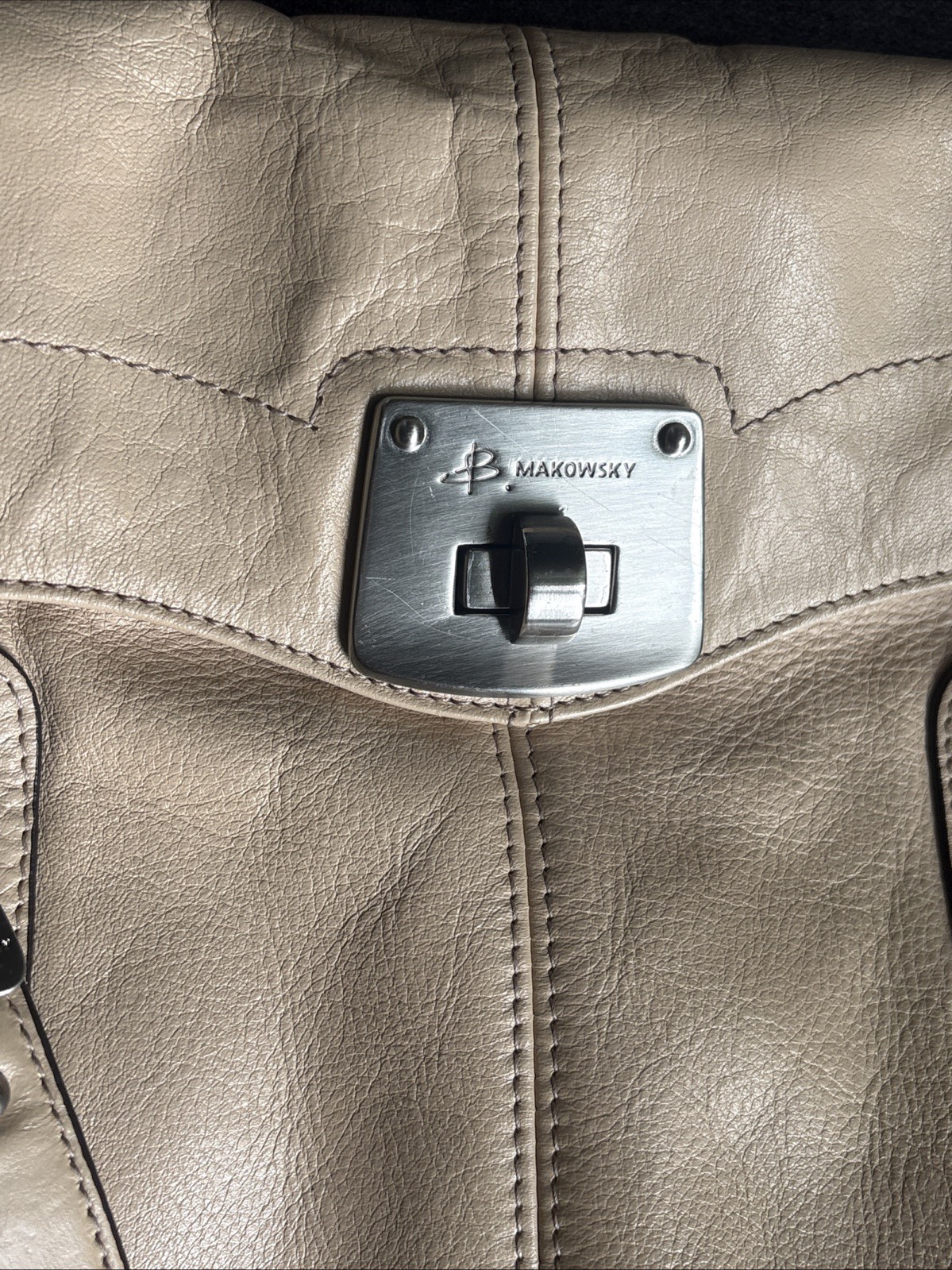 B. Makowsky Small Tan Leather Shoulder Bag Purse with Padded Single Strap