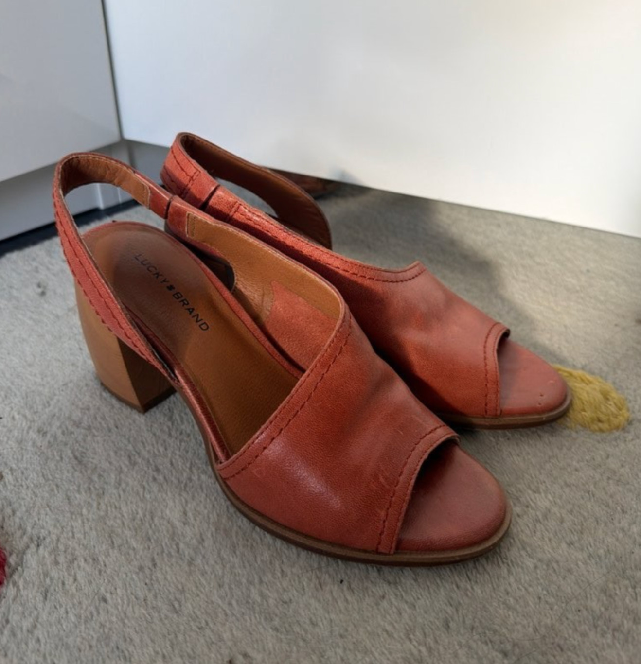 Lucky Brand Terracotta Leather Slingback Open Toe Block Heel Women’s Fits 9