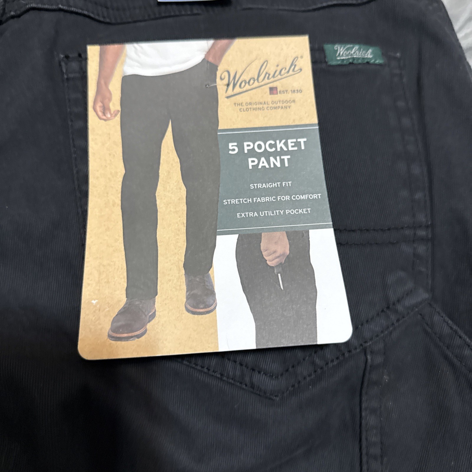 WOOLRICH MEN’S CANVAS 5 POCKET PANTS Black 32 Waist 30 Length Straight fit 32×30