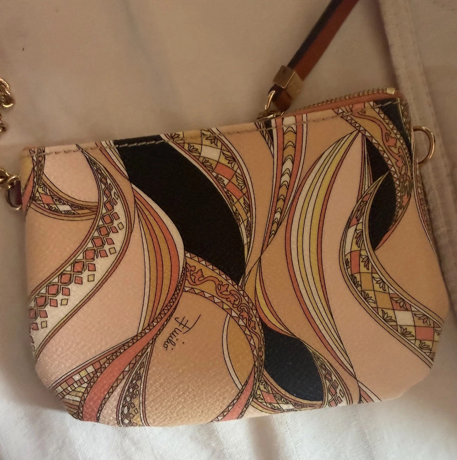 Emilio Pucci Peach Printed Coated Canvas and Leather Zip Tote
