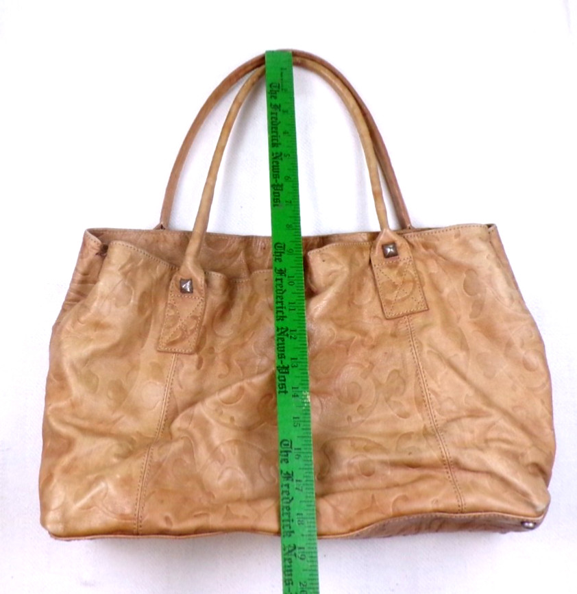 Falor Italia Le Borse Large Embossed Leather Tote Bag Made In Italy Tan