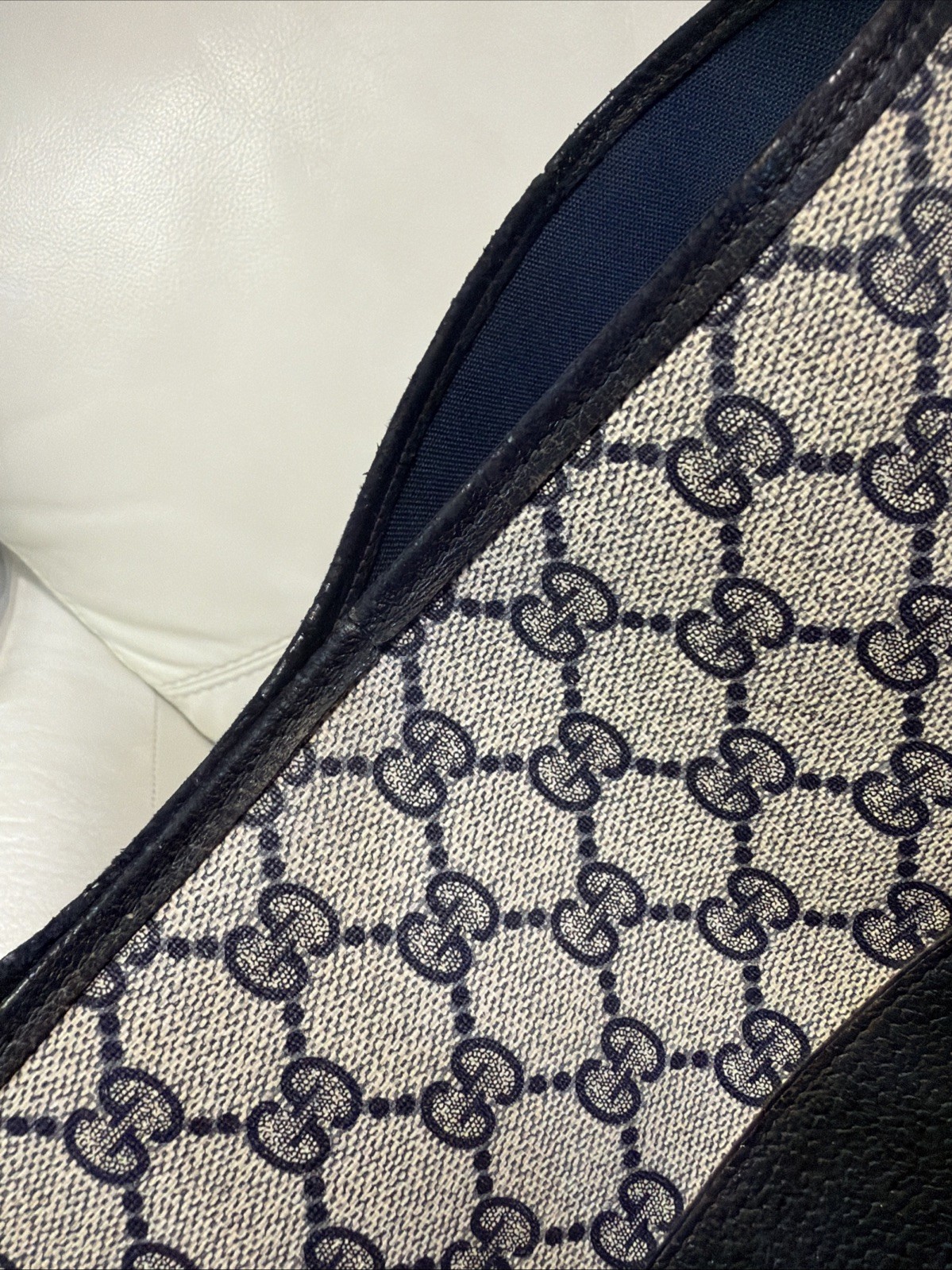Gucci Tote Shoulder Bag Coated Canvas Gray Navy GG Pattern Accessories Collectio