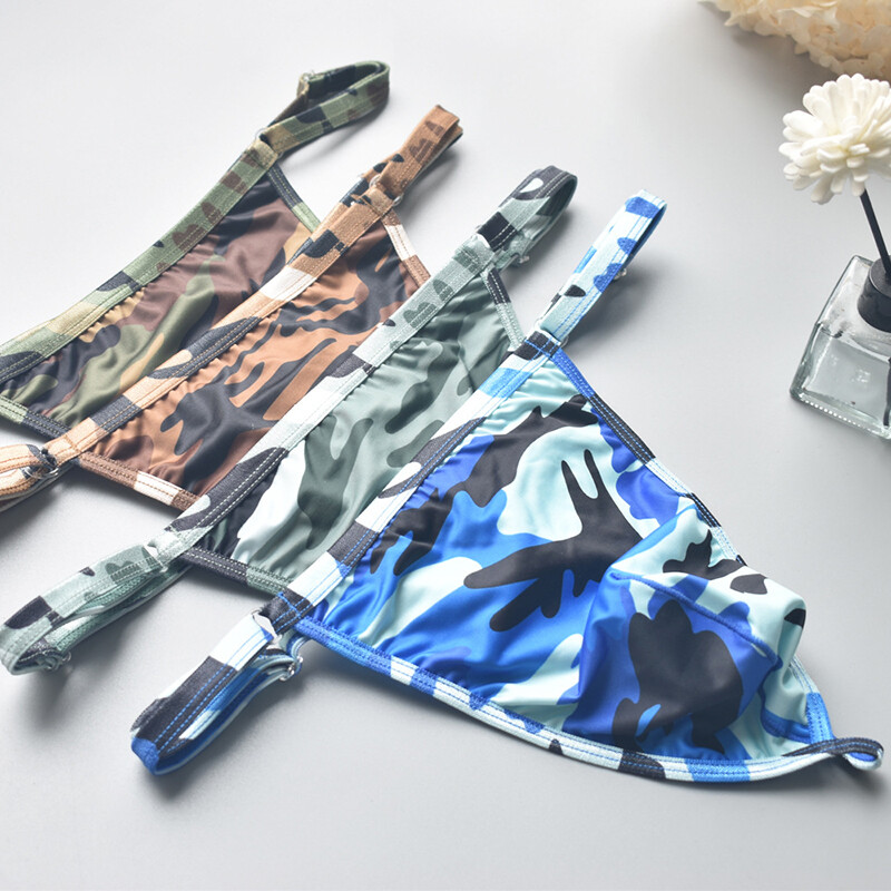 4 Pack Lot Sexy Mens G String Thongs Underwear Brief Camo Underpants T back Soft