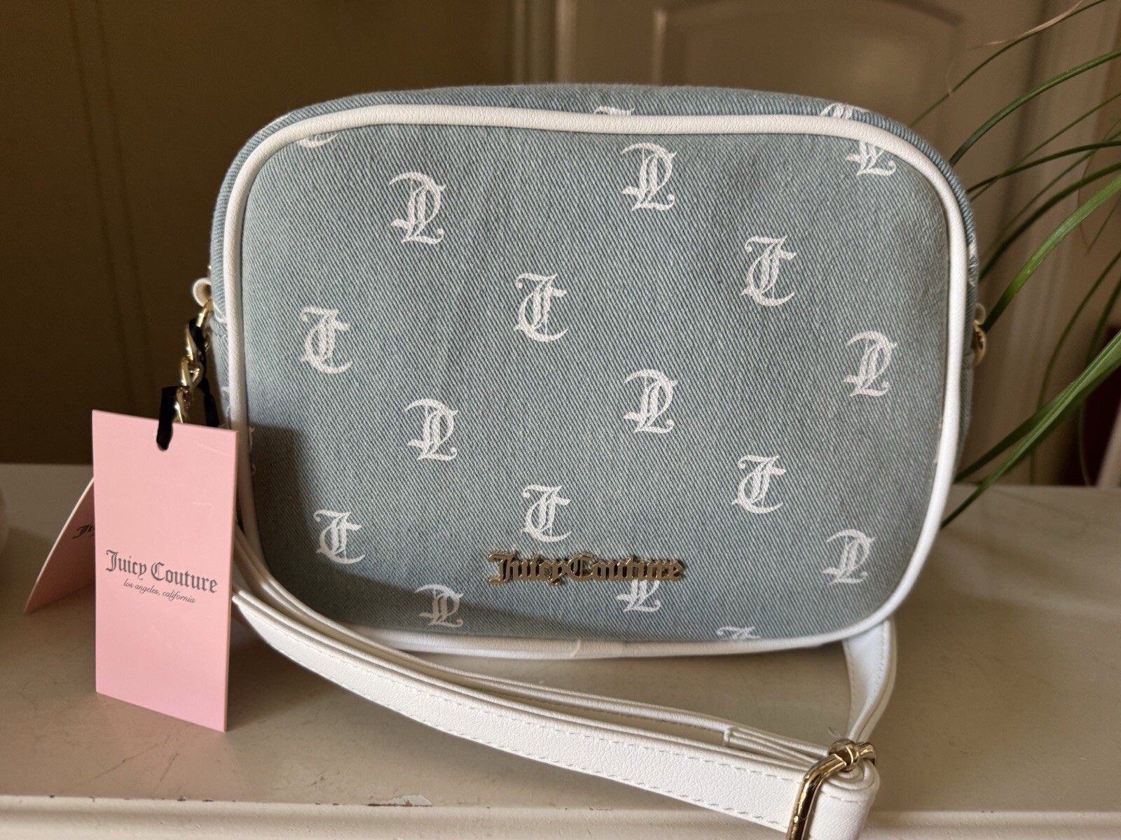 Juicy Couture Gothic Denim Blue White Bestseller Camera Crossbody Bag Purse NWT