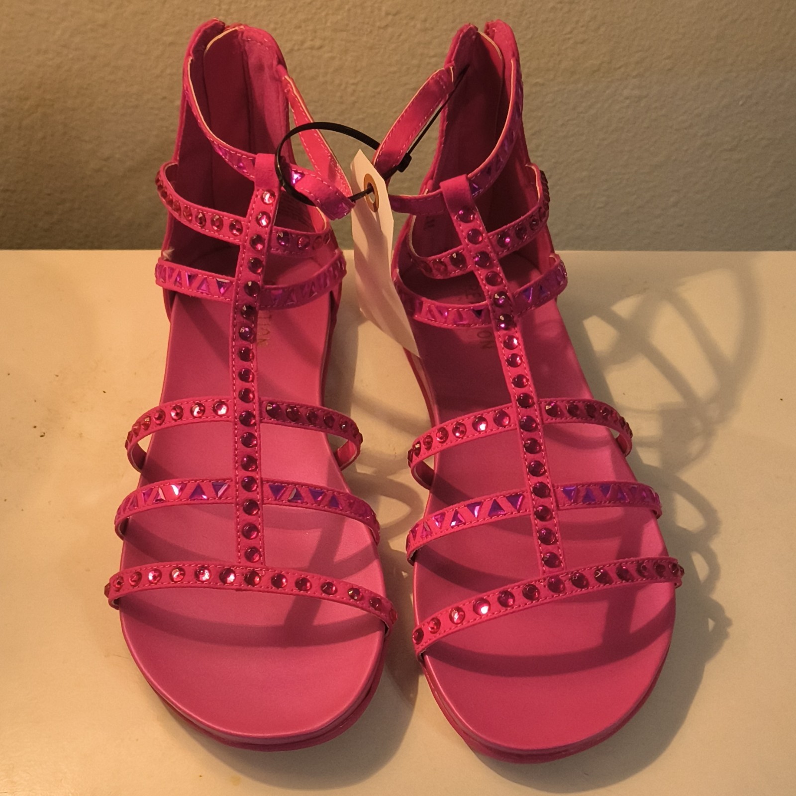 Reaction Kenneth Cole Pink Rhinestone Jeweled Gladiator Sandals Ankle Zip 9-9.5