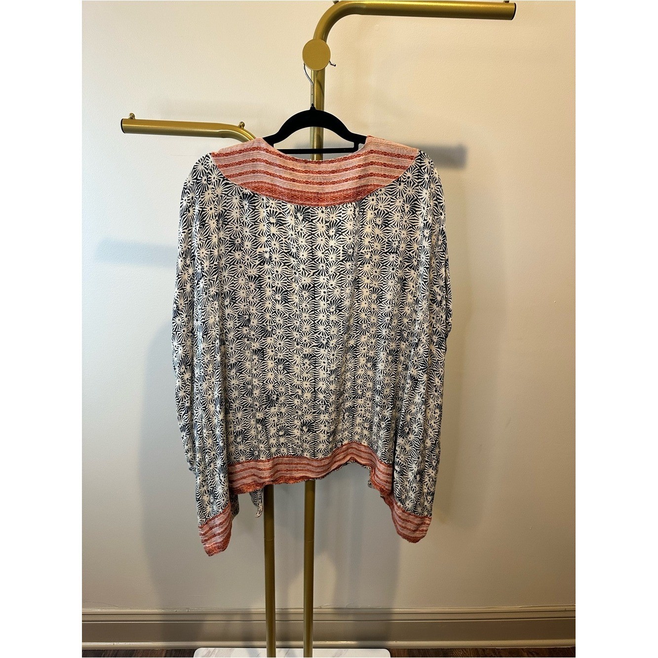 Printed Boho Kimono with Coral Trim Women’s One Size