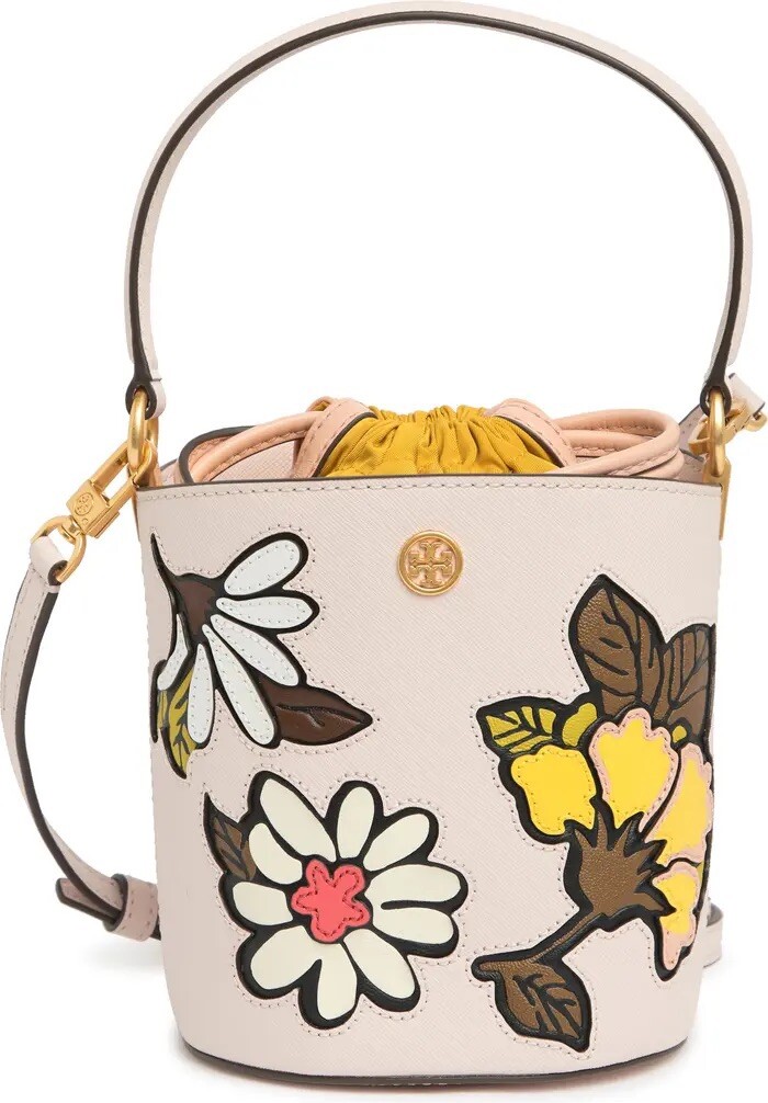 NWT Tory Burch Robinson Appliqué Mini Bucket Bag $428 Ballerina Pink Original pa