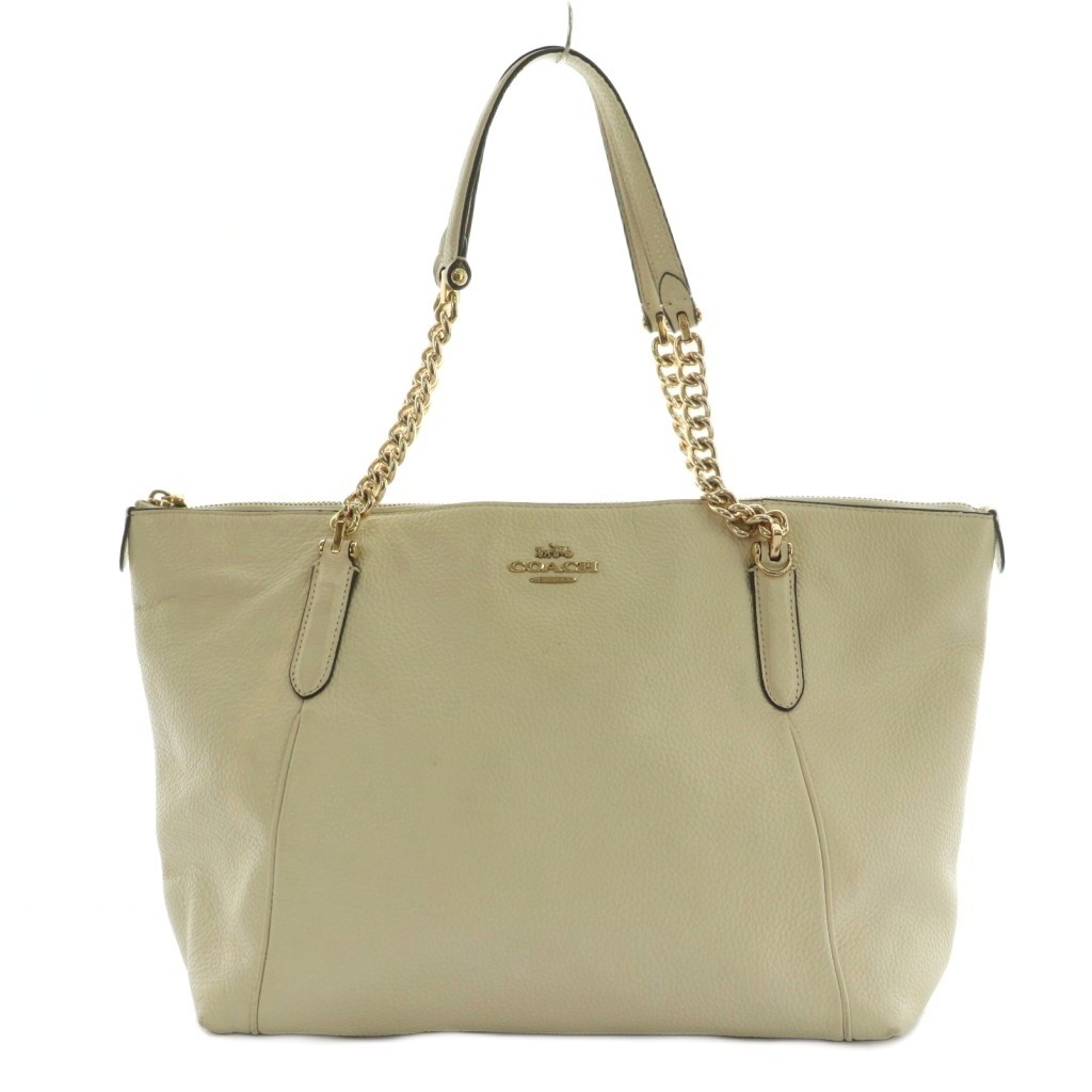 Coach Ava Chain Tote Bag Leather White 10.3″ x 16.3″ B Grade