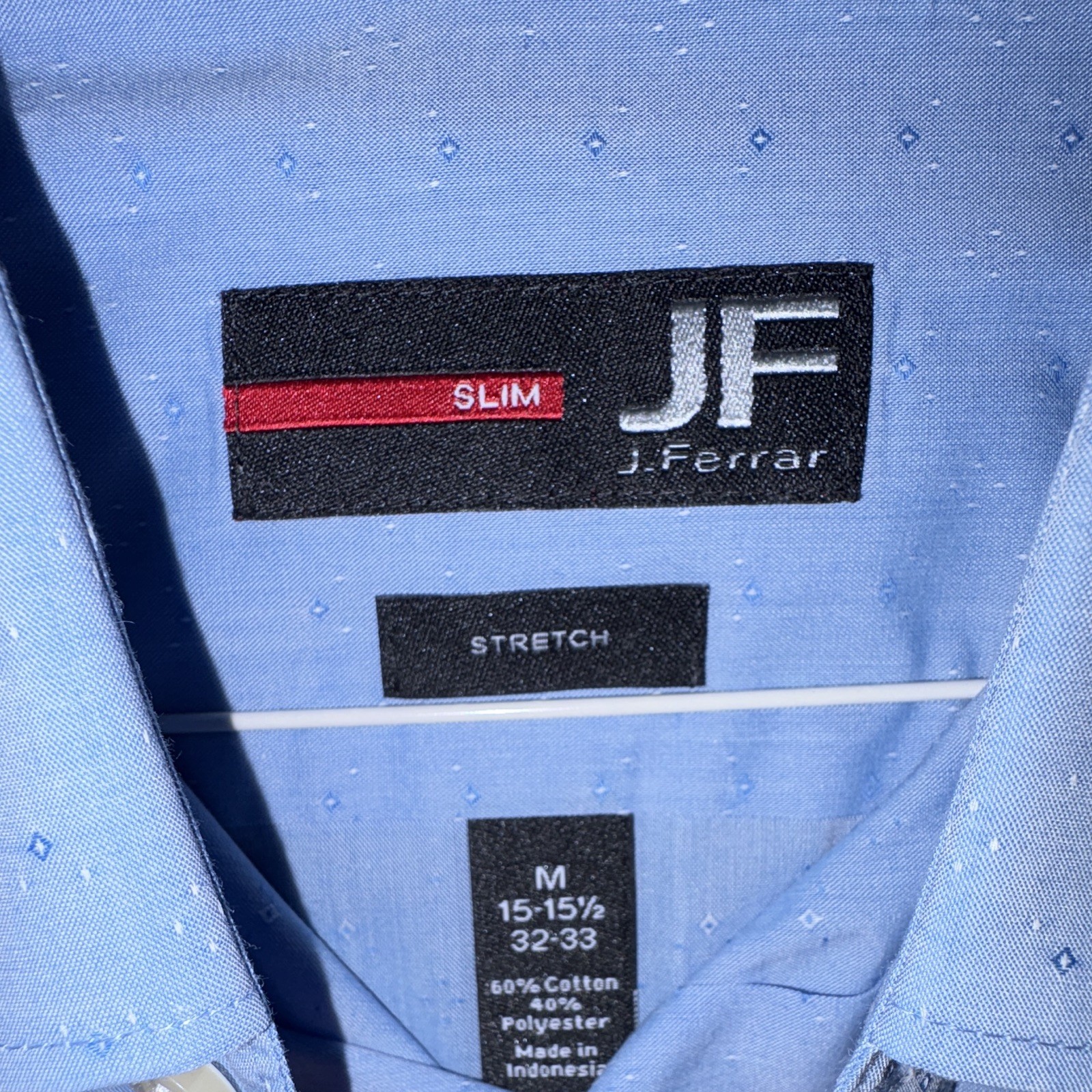 J.Ferrar Men’s Slim Stretch Blue Geometric Dress Shirt M 15-15.5 32-33