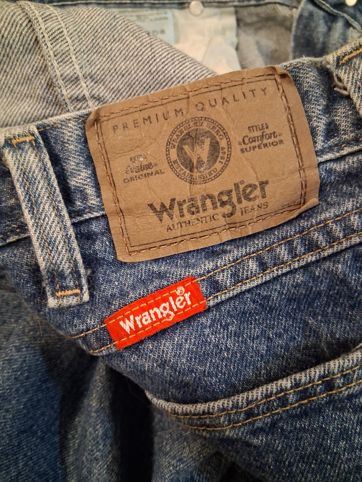 Wrangler Jeans 5 Star Premium Dark Stonewash 35×30 Regular Straight, Higher Rise