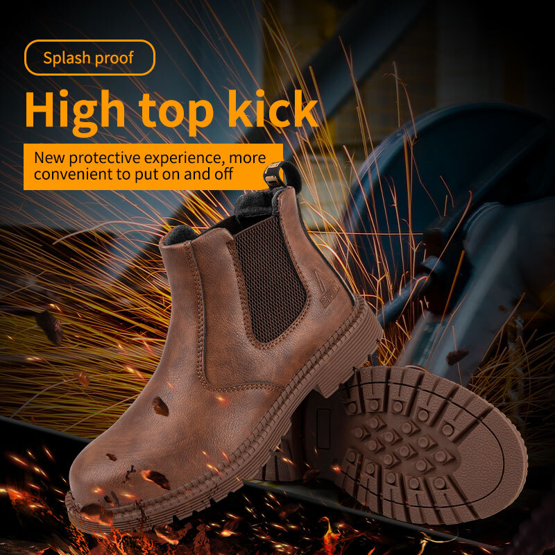 Non Slip Men’s Steel Toe Work Boots Construction Waterproof Leather Safety Shoes