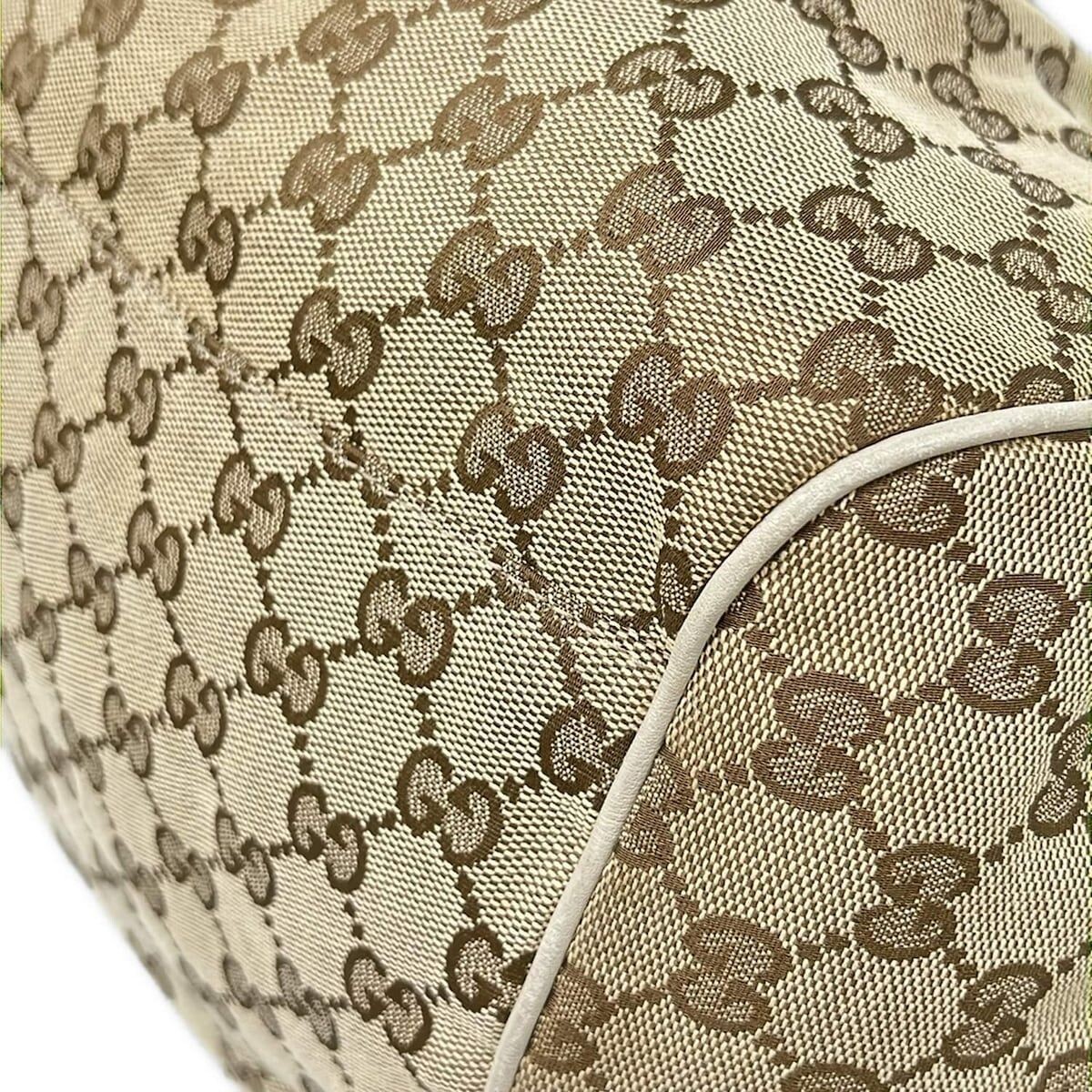 GUCCI GG Pattern Jacquard Leather Handbag Beige Brown Ivory Auth