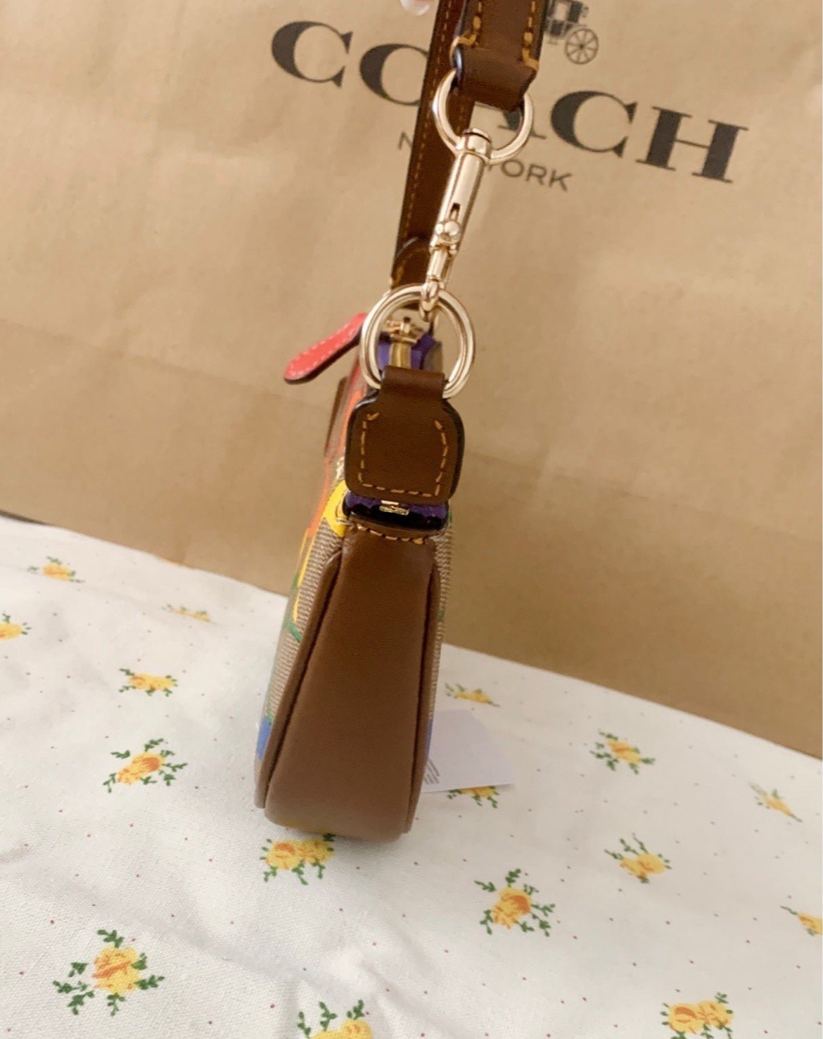 NWT Coach Rowan Bucket Bag In Rainbow Signature Canvas CDA92 Sand Multi