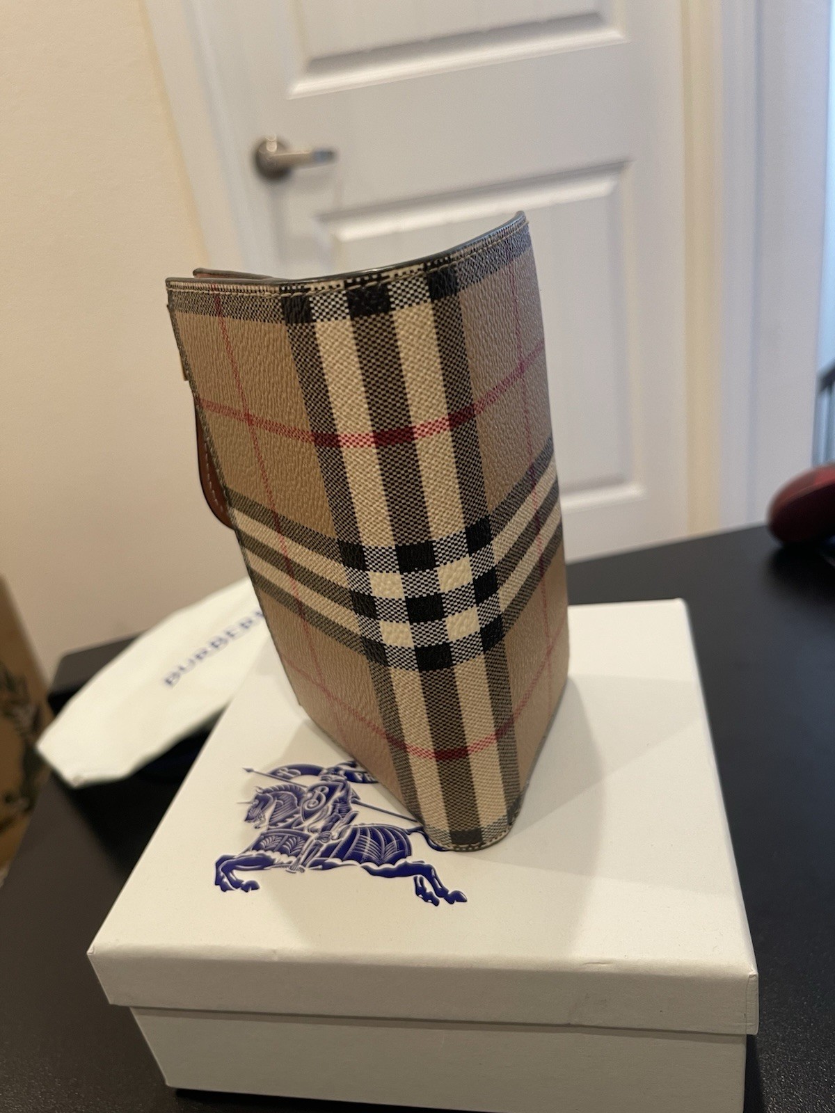 Burberry Plaid Check Fold Wallet w/ Zip Pocket, Beige Brown Multicolor Women