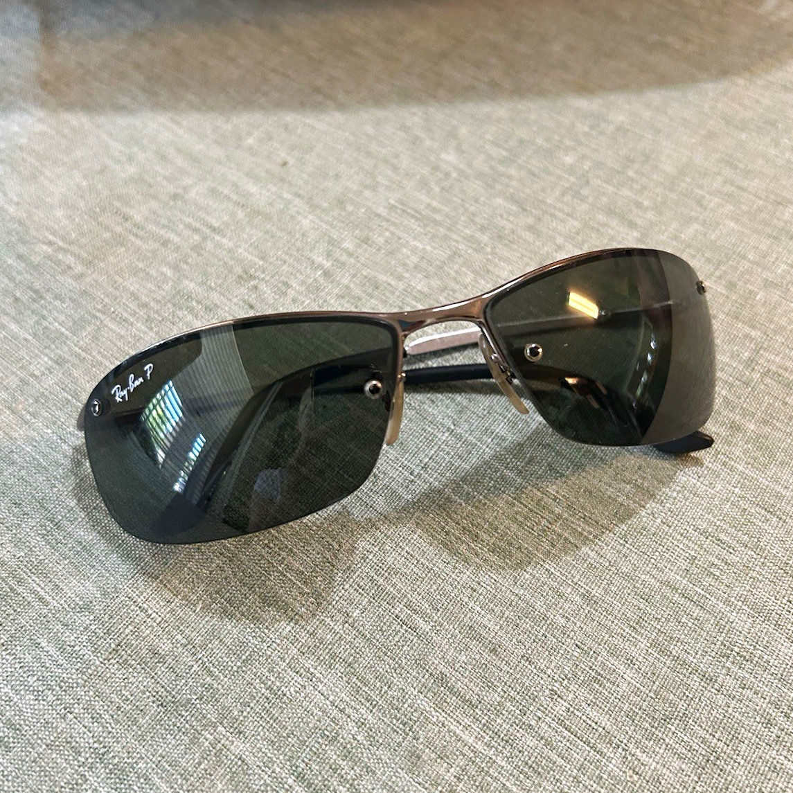 Ray-Ban RB3183 Men’s Rimless Rectangle Sunglasses Polarized Gray Glass Lens