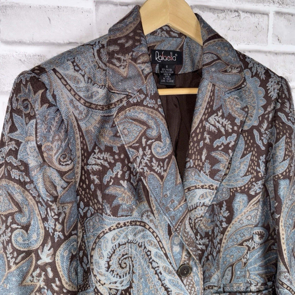 Rafaella Paisley Tapestry Blue Brown Blazer Women’s Size 6 Boho Office Lined