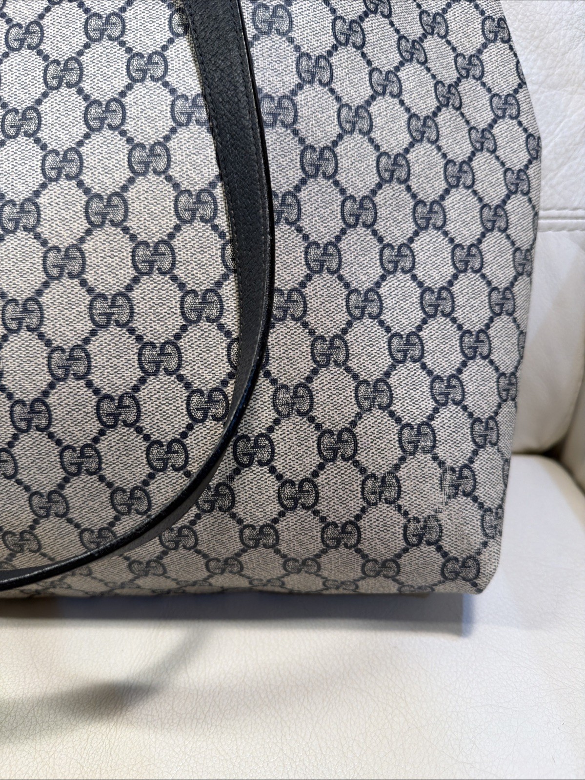 Gucci Tote Shoulder Bag Coated Canvas Gray Navy GG Pattern Accessories Collectio