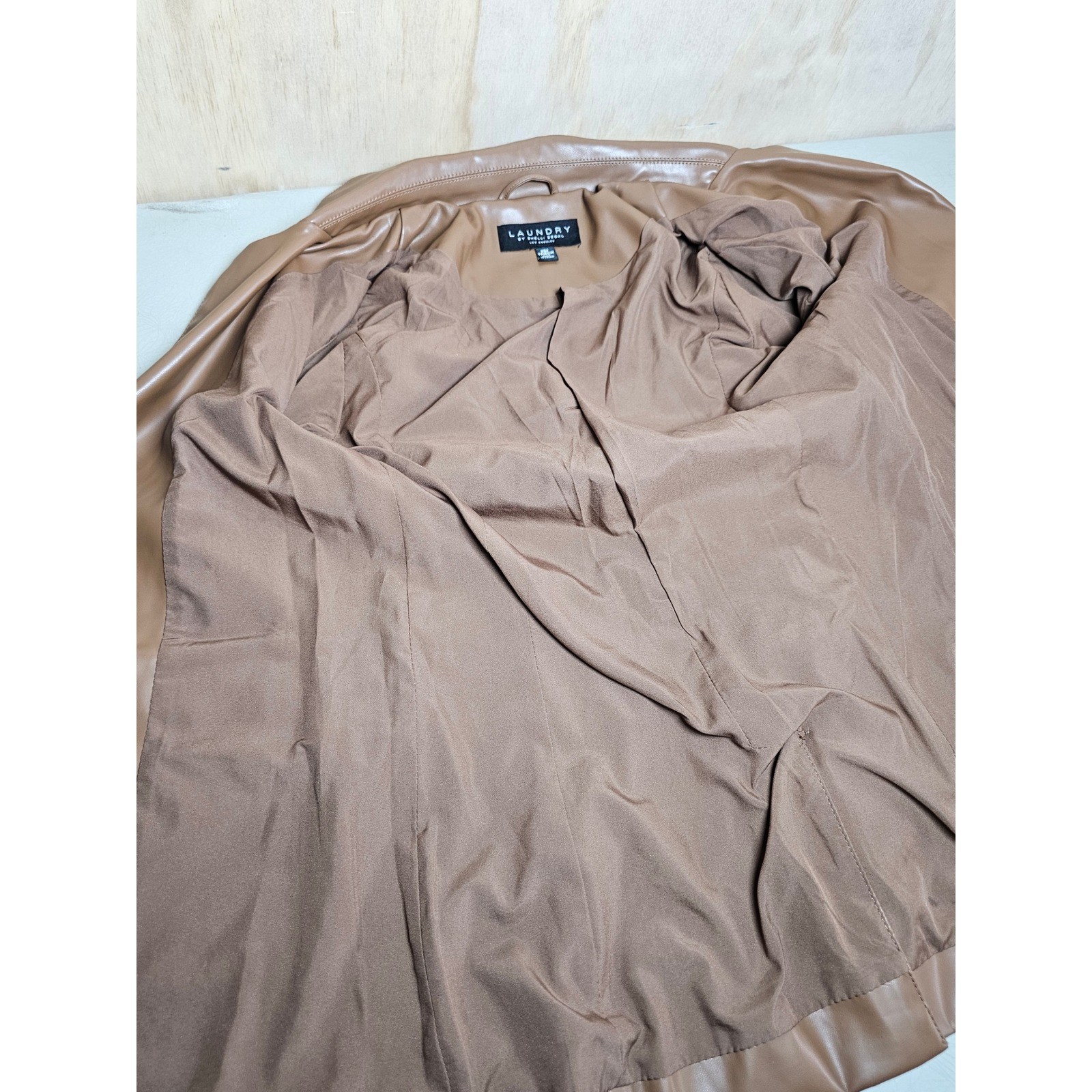 Laundry by Shelli Segal Tan Faux Leather Blazer Jacket Brown XS L1WF0038