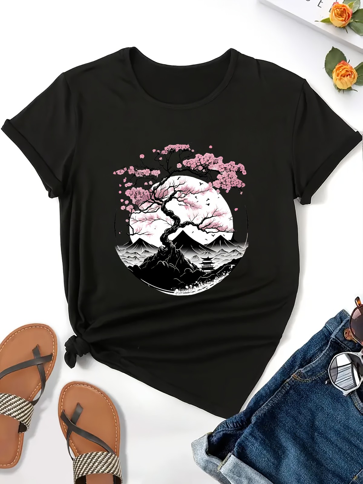 Cherry Blossom Zen Garden Tee – Sakura Landscape Graphic Tee