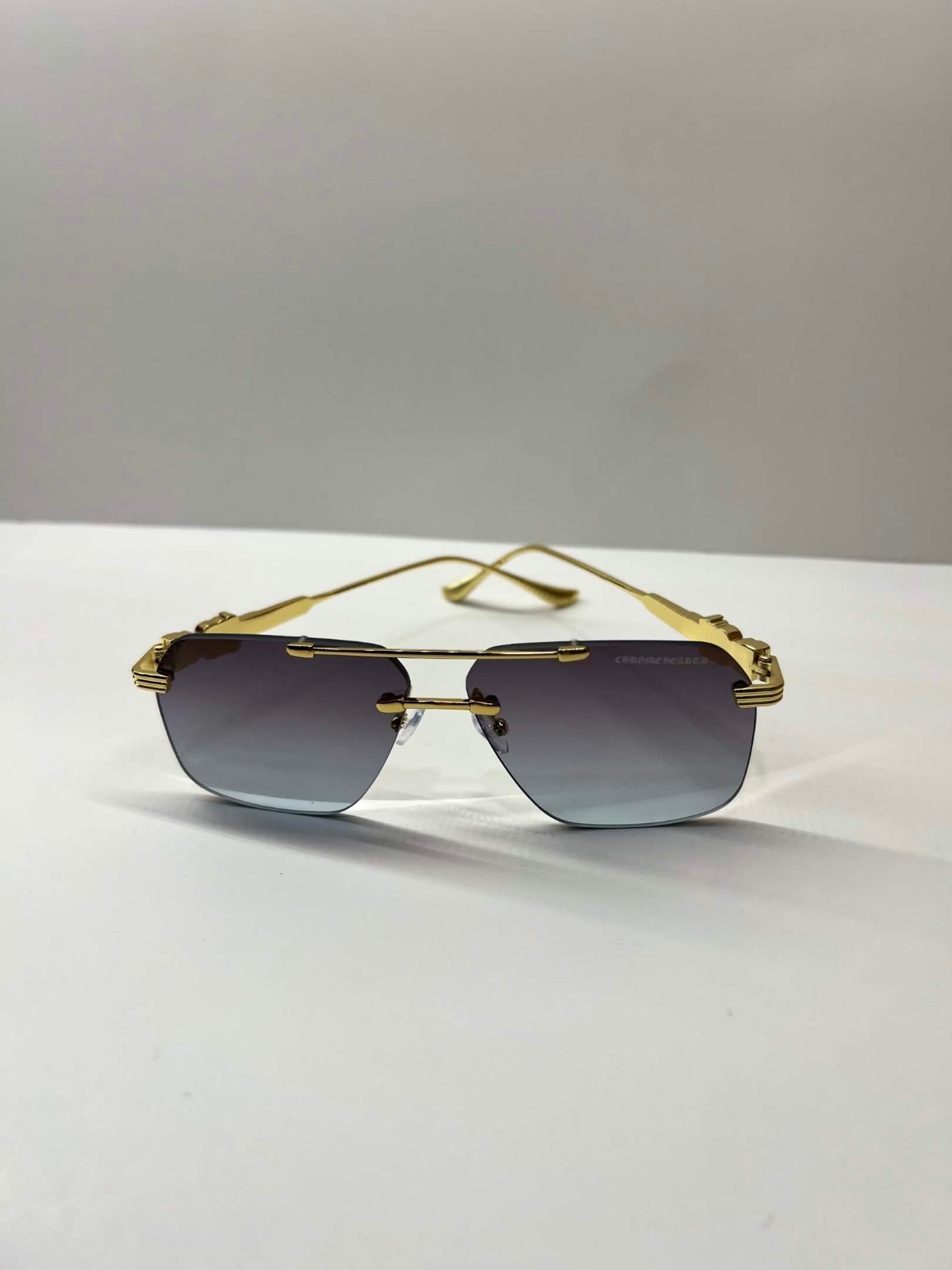 Chrome Hearts Style Sunglasses Gradient Borderless Luxury Gold Frame
